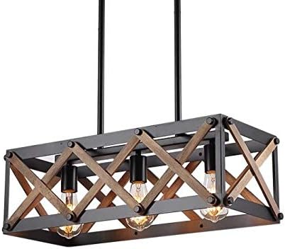 Industrial Cross Framed Pendant Lamp  – Wood and Metal Rectangular Farmhouse Pendant Lamp