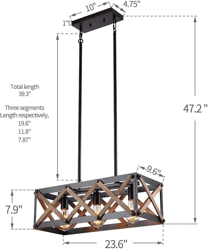 Industrial Cross Framed Pendant Lamp  – Wood and Metal Rectangular Farmhouse Pendant Lamp