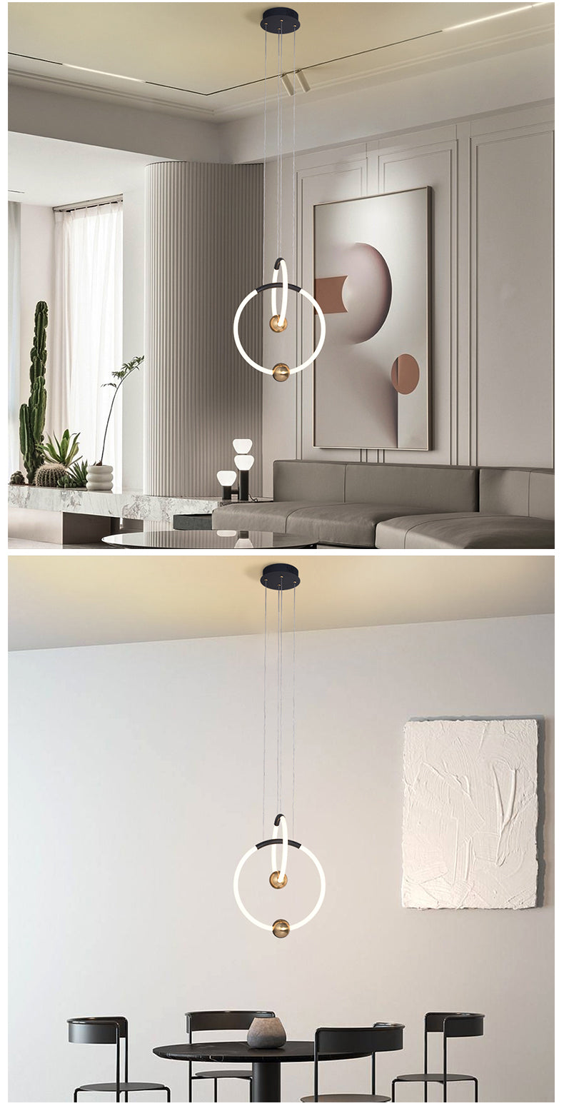 Nordic Led Pendant Lamp, Ring Circle Kitchen Fixture, Luxury Crystal Chandelier For Home