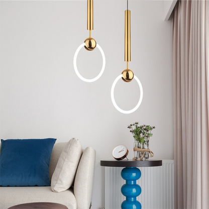 Nordic Style Gold Metal Circle Ring Pendant Lamp, Kitchen and Dining Light Chandelier