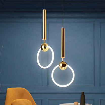 Nordic Style Gold Metal Circle Ring Pendant Lamp, Kitchen and Dining Light Chandelier