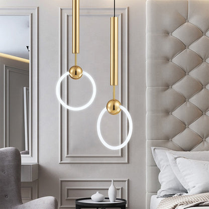 Nordic Style Gold Metal Circle Ring Pendant Lamp, Kitchen and Dining Light Chandelier