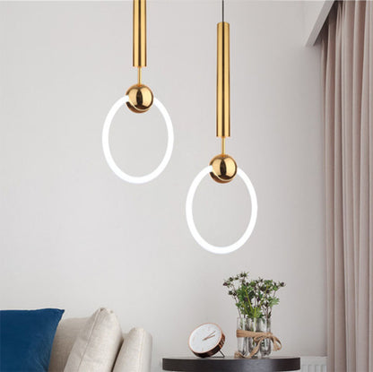 Nordic Style Gold Metal Circle Ring Pendant Lamp, Kitchen and Dining Light Chandelier