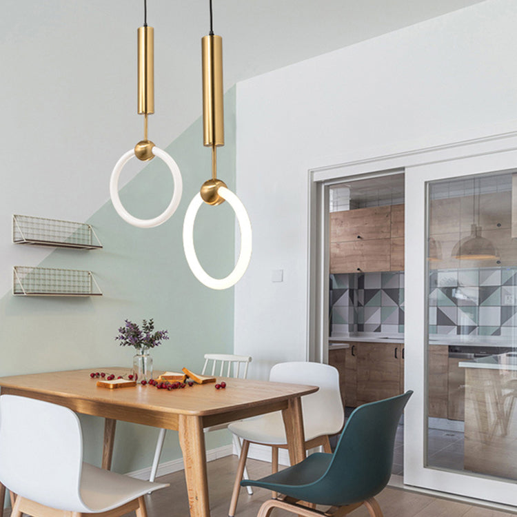 Nordic Style Gold Metal Circle Ring Pendant Lamp, Kitchen and Dining Light Chandelier