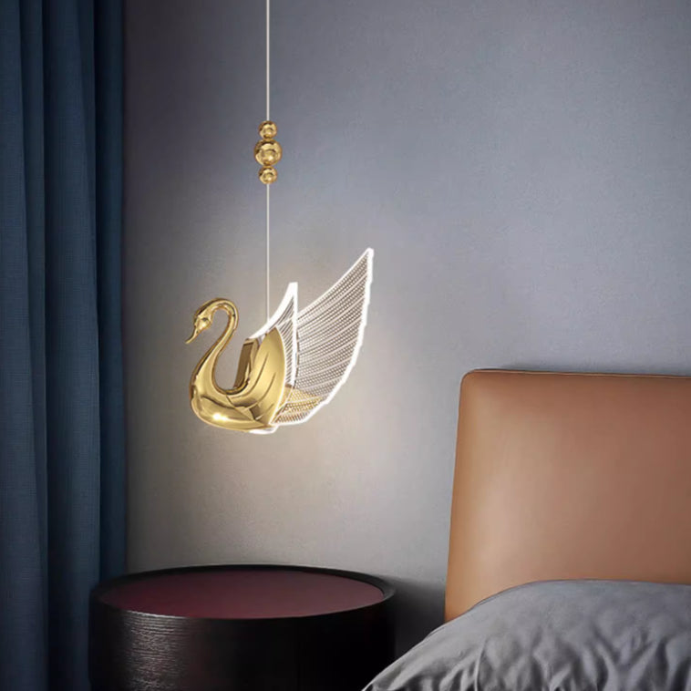 Swan Bedroom Bedside Pendant Lamp, Elegant Decoration, Hanging Line Light, Study Room